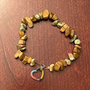 NEW Handmade rock stretch bracelet with heart charm